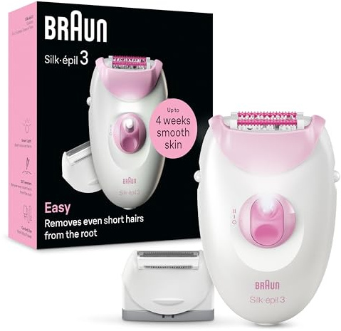 Braun Silk-épil 3, kabelgebundener Epilierer Damen für Haarentfernung, Ladyshaver,Rasieraufsatz und Trimmeraufsatz, 3-031, Rosa