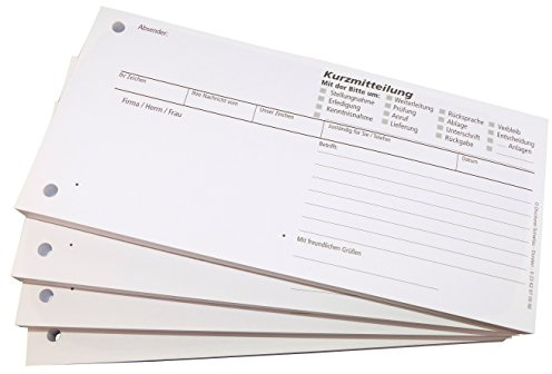 Druckerei Scharlau 1x Block Kurzmitteilung - 100 Blatt, 10 x 21cm, gelocht -Qualitäts-Offset-Papier 80g/m² (22611)