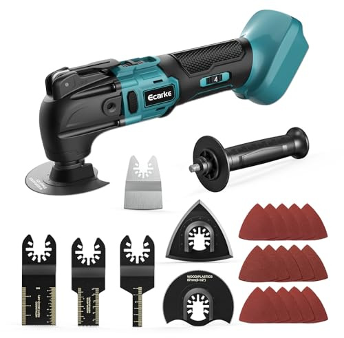 Ecarke Akku-Multifunktionswerkzeug kompatibel mit Makita Akku 18V Li-Ion,Multitool 6 Einstellbare Geschwindigkeiten, Bürstenlos Motor zum Entfernen,Schaben,Schneiden mit 23 Zubehör(ohne Akku)