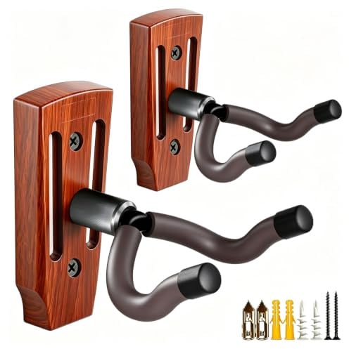 MUSO Gitarren-Wandhalterung, U-förmiger Gitarren-Wandaufhänger, Gitarrenhalter, Haken, Wandhalterung, Gitarrenzubehör für Akustik-, E-Gitarre, Bass, Ukulele mit 5 Plektren (Holzfarbe)