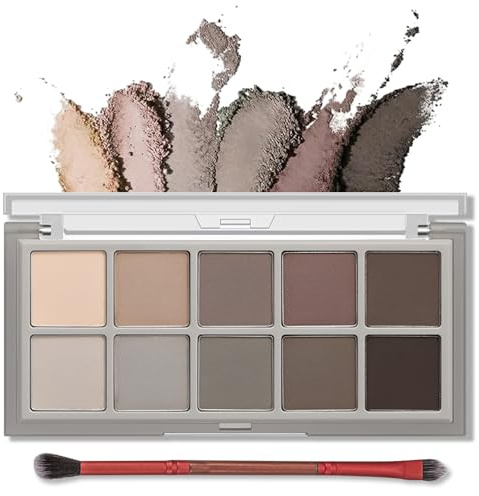 Erinde 10 Farben Matt Lidschatten Palette, Schwarz Smokey Eyes Set, Matte Gery Eyeshadow Palette, Natürlich Nude Lidschattenpalette, Wasserfest Koreanische Augen Makeup Set mit Pinsel