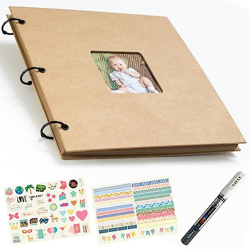 WINUND fotoalbum scrapbooking, fotoalbum einsteckalbum, fotoalbum zum selbstgestalten, baby fotoalbum, scrapbook zubehör, fotoalbum hochzeit, scrapbook papier, 60 quadratische Seiten, 26x26 cM (KRAFT)
