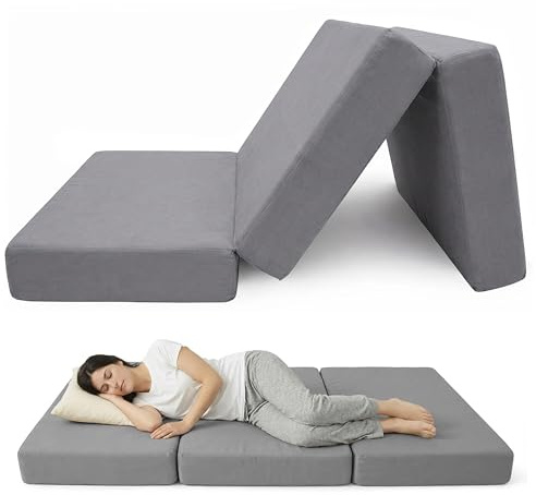 POKAR Klappmatratze 140x195x15 cm Wasserabweisend | 3-teilige Faltmatratze als Gästebett | Faltbare Matratze für Gäste und Camping | Extra Dicke Schaumstoffmatratze | Oeko-TEX | Made in EU | Grau
