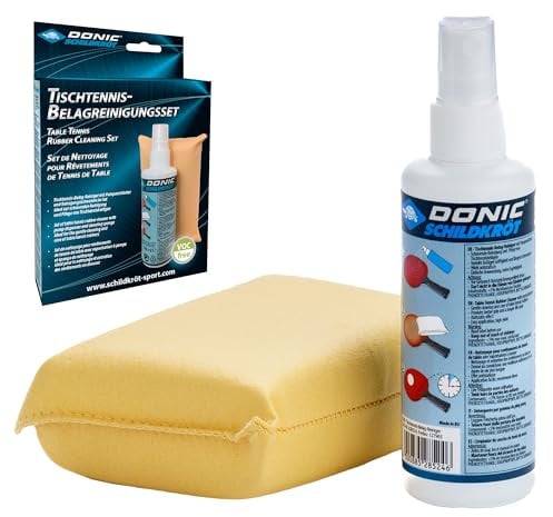 Donic-Schildkröt Tischtennis Reinigungsset, 100ml Belagreiniger im Pumpzerstäuber und Reinigungsschwamm, zum Auffrischen der Schläger-Beläge