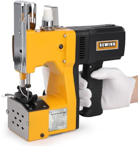 Sacknähmaschine Tragbare, 210W Handnähmaschine Nähmaschine, Overlock Nähmaschine für Gewebesack/Papiersack/Sandsack/Jutesack/Getreidesack/Leder