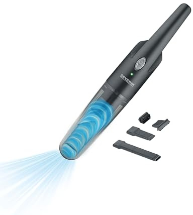 Severin 3-in-1 Handstaubsauger Akku, schlankes Design, bis zu 25 Minuten Laufzeit, 275 ml, Nass- & Trockensauger, mit Gummidüse, aufsteckbarer Möbelaufsatz, schwarz, HV 7132