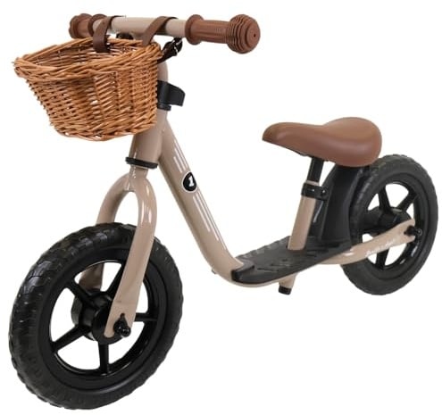Bandits & Angels Laufrad aus Metall mit Weidenkorb ab 2 Jahren – Lauflernrad – Verstellbarer Sattel 29 bis 39 cm – für Jungen und Mädchen – niedriger Einstieg mit Trittbrett (Vintage Sand)