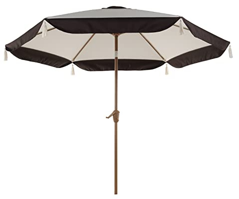 Grand patio Sonnenschirm, Ø270cm, Sonnenschirm Balkon mit Quastendesign mit Druckknopfneigung und Kurbel, Fransen Gartenschirm, Terrassenschirm, UV-Schutz 50+ (Beige)