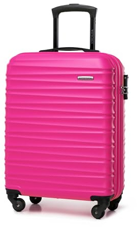 WITTCHEN Reisekoffer Handgepäck Kabinengepäck Rollkoffer Kabinenkoffer Kleiner Koffer Trolley Hartschale aus ABS 4 Spinner-Rollen Zahlenschloss Groove Line Größe S rosa Lufthansa/Eurowings/Ryanair