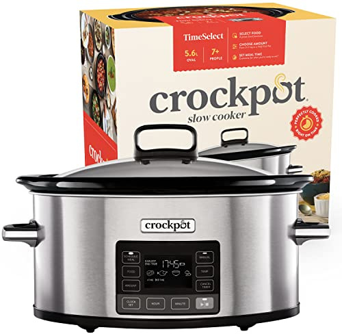 Crockpot TimeSelect digitaler Schongarer | 5,6 l (7+ Personen) | mit programmierbarem Timer und digitaler Anzeige | Warmhaltefunktion | Edelstahl [CSC066X]