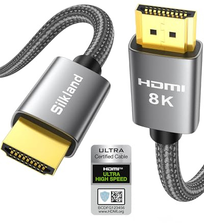 Silkland 8K HDMI 2.1 Kabel 2M 4K@240Hz, eARC, HDR, 48Gbps Ultra High Speed | Zertifiziert, 0,01ms, Geflecht, VRR ALLM, HDCP, HDMI-Kabel 2M kompatibel mit PS5/PS4, Soundbar, Projektor, Monitor, PC, HDTV