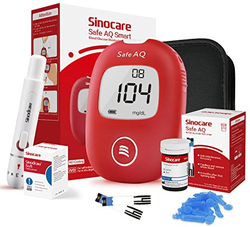 sinocare Blutzuckermessgerät, mg/dL, blutzuckermessgerät set mit teststreifen x25, Selbsttest Diabetes-Set, Portable für Reise(Safe AQ smart)