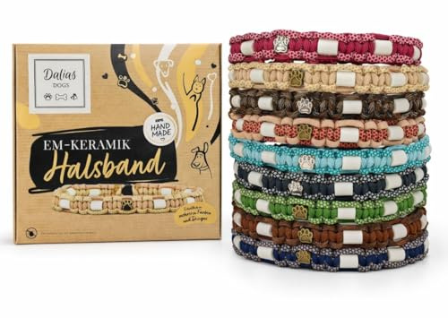 Dalias Dogs EM Keramik Hunde-Halsband aus US-Paracord – handgeknüpft, verstellbar mit Kordelstopper – Größen 15–60 cm (Mint, 51-60 cm)