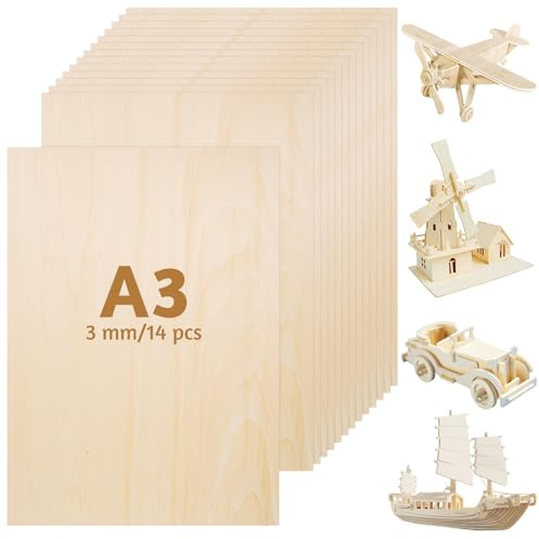 14 Stück A3 Sperrholzplatte 3mm, 42x30cm Holzplatte | Bastelholz Sperrholz Lindenholz Brett Holz zum Basteln Dünne für Malen Brandmalerei Laserschnitt Bastelarbeiten