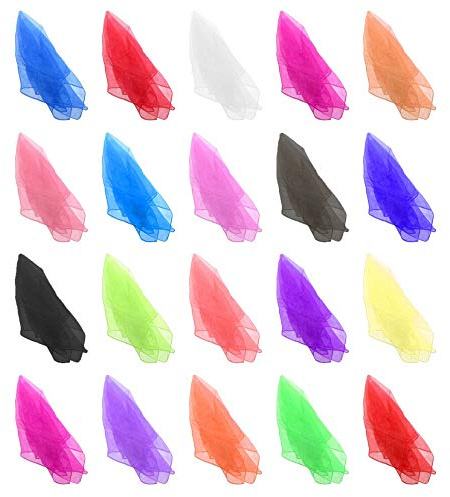 FOGAWA 20pcs Seidentücher Chiffontücher Bunt Jongliertücher Kinder Square Dance Tanztücher Tanz Tücher Gymnastiktücher Jonglieren Schals für Kinder Kindergarten Damen Baby 24 x 24 Zoll 19 Farbe