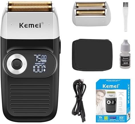 KEMEI Folienrasierer Herren, Rasierer Herren Elektrisch mit Kahlrasur Schnurlose Elektrorasierer mit LED-Anzeige Geschenke zum Vatertag