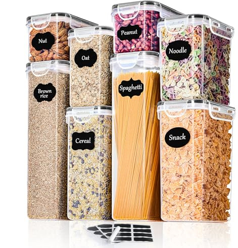 Vorratsdosen mit Deckel Luftdicht Set of 8, BPA frei Aufbewahrungsbox Küche | Gesamtkapazität 14L Mottensichere Küchen Organizer Cornflakes Müsli Mehl Aufbewahrung, Vorratsbehälter mit Etiketten