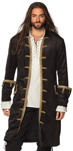 Boland - Piratenjacke für Herren, schwarz-gold, Mantel für Männer, Seeräuber, Freibeuter, Kostüm, Karneval, Mottoparty