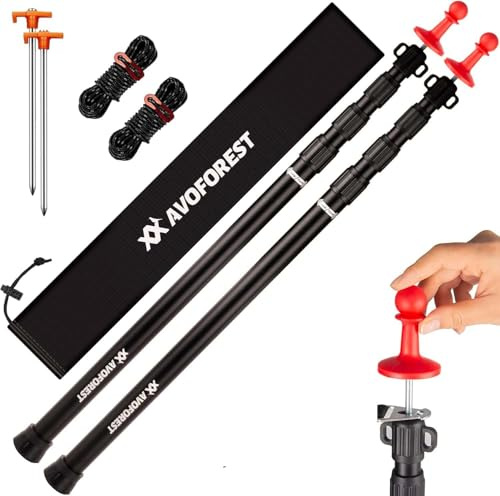 AVOFOREST Zeltstange Teleskopstange für Zelte,Teleskopierbare Aluminium-Zeltstange,Höhe 88–265 cm,Sonnensegel Stange Sturmsicher und Wetterfest,Zeltstangen für Tarp (2, Black)