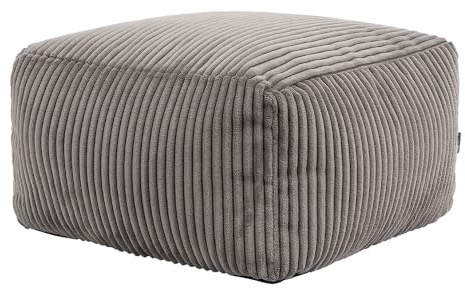 Icon Amara Hocker, Dunkelgrau, Flauschiger Cord Stoff, Sitzsack Cord, Sitzpuff, Pouf Hocker mit Füllung, Fußhocker für das Wohnzimmer, Deko Wohnzimmer