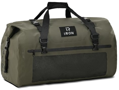 BORLENI wasserdichte Motorrad-Hecktasche aus 500D-PVC mit Rolltop | Wasserdicht mit verschweißten Nähten; Reflektoren, MOLLE-System, 4 Schnellverschluss-Riemen und abnehmbarer Schultergurt