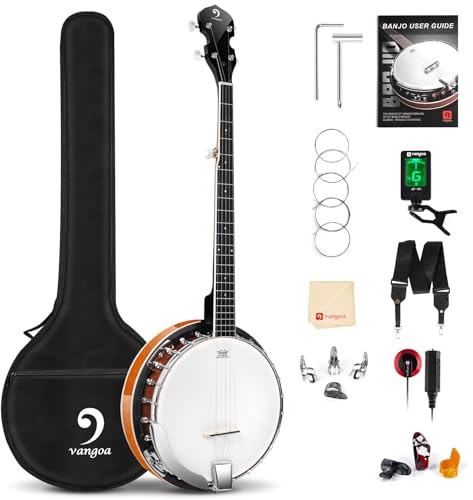 Vangoa 5 Saiten Banjo Remo Kopf geschlossen Solid Back Banjos mit Anfänger Kit, Stimmgerät, Strap, Pick-up, Saiten, Picks und Tasche