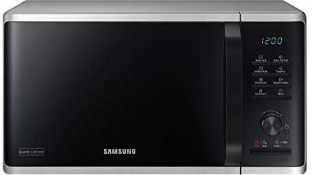 Samsung MS2AK3515AS/EG Mikrowelle, 800 W, 23 ℓ Garraum, 48,9 cm Breite, Kratzfester Keramik-Emaille-Inneraum, QuickDefrost Auftauprogramme, Silber