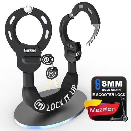 Mezelon E Scooter Schloss 8mm | Hochsicherheits-Handschellenschloss | Fahrradschloss für E Scooter, Fahrräder, E-Bikes und Motorräder | Hochbelastbares Schloss mit starkem Diebstahlschutz