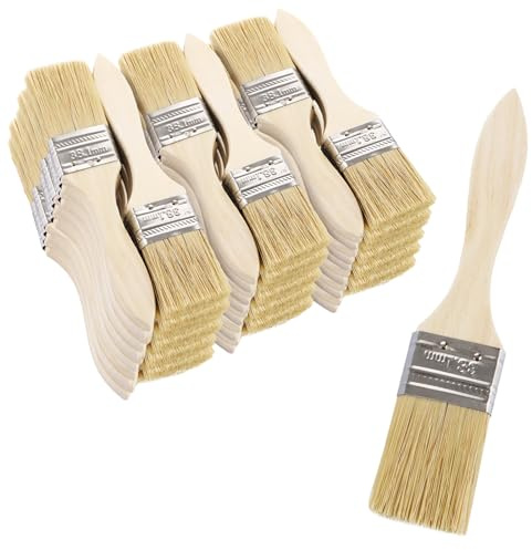 CYEER 50 Stück Malerpinsel Set 38mm, Flachpinsel mit Naturborsten & Ergonomischem Holzgriff, Profi Lackpinsel Set für Farben, Lacke, Lasuren & Klebstoffe, Ideal für DIY, Zäune & Renovierung
