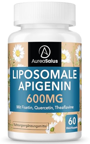 Apigenin 600 mg, Extra Starkes Liposomale Apigenin Kapsel - Hochdosiert, mit Fisetin, Quercetin und Theaflavinen (60 stück (1er Pack))