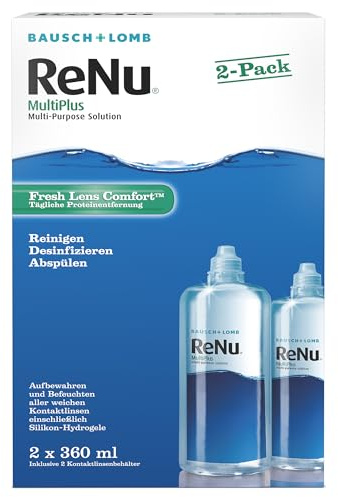 Bausch + Lomb ReNu MultiPlus Kombilösung mit Proteinentferner - Kontaktlinsenreiniger, Aufbewahrungslösung, weiche Linsen, 2er Pack, 2 x 360 ml