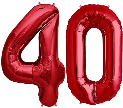 Folienballon Zahl in Rot- Riesenzahl Ballons - Folienballons für Luft oder Helium als Geburtstag, Hochzeit, Jubiläum oder Abschluss Geschenk, Party Dekoration (Rot [ 40 ])