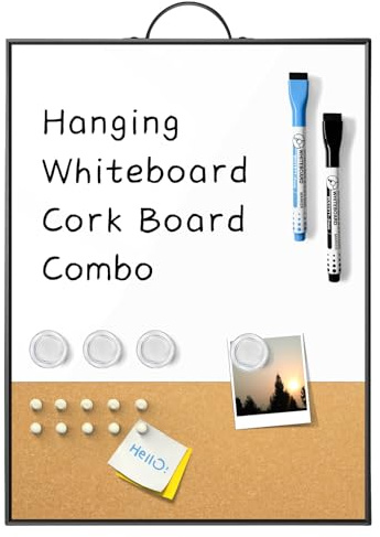 Sliandtelly Kleine Whiteboard Pinnwand Verbund, 40 x 30 cm Magnetische Trockenlöschtafel & Korkpinnwand mit Griff zur Wandmontage, Tragbarer Aluminiumrahmen Whiteboard mit Kork für Büro Zuhause Schule