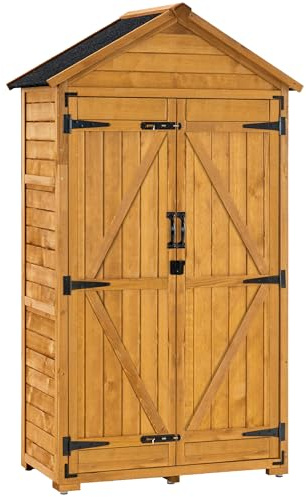M MCombo Gartenschrank Geräteschuppen Werkzeugschrank Outdoor-Schrank Gartenbox mit Satteldach aus Holz wasserfest Grau/Natur 1000D, 48 X 90 X 178 cm (Natur)