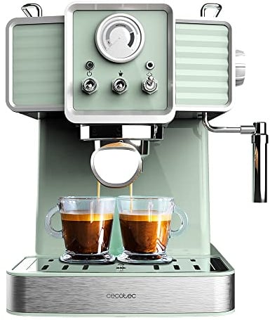 Cecotec Express-Kaffeemaschine Power Espresso 20 Tradizionale Light Green, 1350 W, Espresso und Cappuccino, 20 Bar und Thermoblock, Dampfdüse, Manometer, Vintage-Design, 1,5 Liter Kapazität