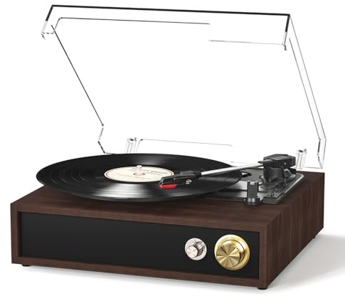 FYDEE Plattenspieler, Schallplattenspieler mit Stereo Lautsprecher, Bidirektionales Bluetooth 5.4, Direkte USB-Aufnahme Vinyl zu MP3, 3 Geschwindigkeiten (33/45/78), RCA-Ausgang, Retro Ebenholz