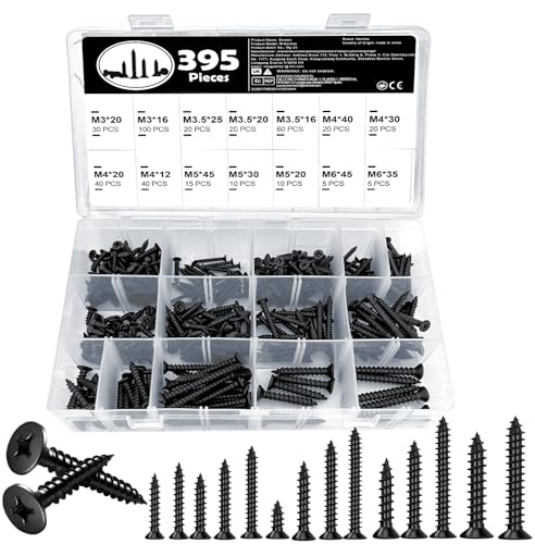 395-teiliges Set selbstschneidender Schrauben, inklusive M3, M3,5, M4, M5 und M6 Phillips-Kreuzschlitz-Senkkopfschrauben für Heimwerkerarbeiten und Reparaturen