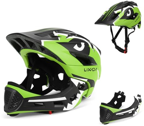 Lixada Kinderhelm Integriert Fahrradhelm Kinder Jugend Fullface Helm mit Abnehmbarem Kinnschutz BMX MTB Downhill Helm zum Radfahren Skateboarden Rollschuhlaufen