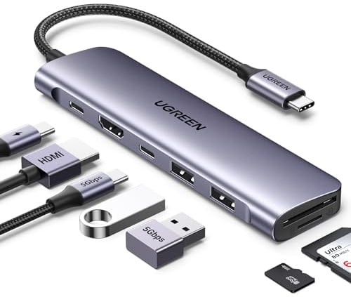 UGREEN Revodok 1071 USB C Hub HDMI 4K, PD 100W, USB 3.0 Datenports, SD/TF Kartenleser Multiport Adapter Kompatibel mit iPhone 17/16, MacBook Neo, iPad, Surface Laptop, Galaxy S24, Steam Deck usw.