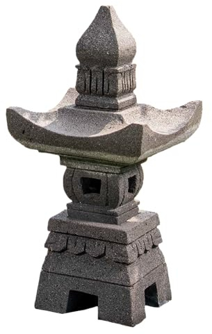 IDYL Lavastein-Skulptur Laterne Pagoda, Höhe 55 cm | Lava-Stein, Handgefertigt, Für Teelicht geeignet, Wetterfest, Asiatische Gartendeko