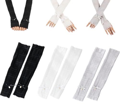 Molyorch 3 Paare Atmungsaktiv Ärmlinge, Kurze Handstulpen aus Spitze, Spitze Armstulpe, für Sport im Freien, Reisen, Hautschutz, Passende Kleidung (3 Farben)