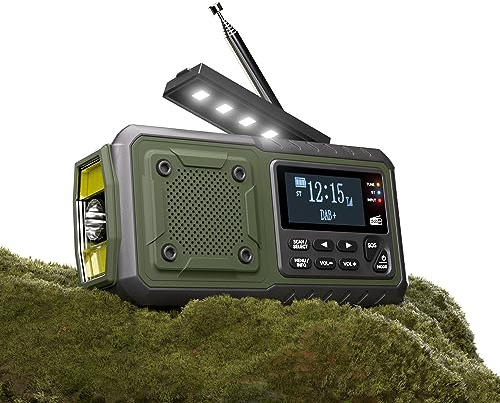 Acta Berg Kurbelradio DAB+/UKW, Notfallradio, 5.000 mAh Akku (Armee Grün) | mit USB, Solar- & Batteriebetrieb, Notfallausrüstung für Blackout, integrierte Taschenlampe, Ladegerät für Handy, Wecker