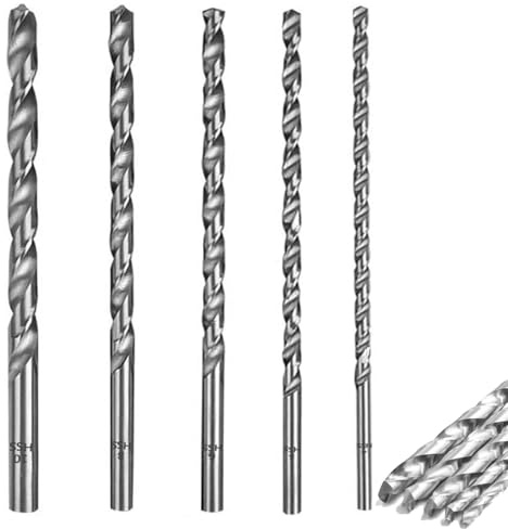 5 Stück Spiralbohrer Hss Bohrer Set, 200MM Extra Lange Hss Extra Langer bohrer mit Geradem Schaft 4 mm,5 mm,6 mm,8 mm,10 mm