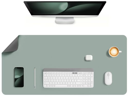 Jumdast Schreibtischunterlage, doppelseitige rutschfeste Schreibunterlage | Multifunktionales Office Mausepad Laptop Tischunterlage Schreibtischunterlage Leder Schreibtischmatte (Grau Salbeigrün)