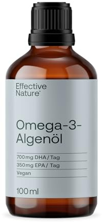Effective Nature Omega 3 Algenöl Vegan – 1116 mg DHA+EPA+DPA pro Tagesdosis – 100 ml – 100% aus Algen (ohne Fisch) – flüssig, leicht zu dosieren
