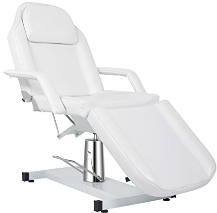 Bonnlo Hydraulischer Massageliege Kosmetikliege Gesichtsbett Massagetisch, Mehrzweck Tätowierungsstuhl mit 3 Abschnitten, Kosmetikerbett, verstellbare Schönheitssalon Spa Ausrüstung, Weiß