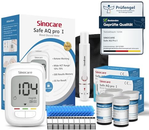 Blutzuckermessgerät Set mit Teststreifen 100, Zuckermessgerät Glucose Monitor mit 100 Lanzetten, Genaueste Silberelektrode, Keton-Warnung, mg/dL
