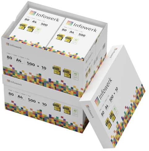 Infowerk Druckerpapier Kopierpapier 10000 Blatt 20 x 500 A4 80g Premium Hochweiß CIE 160 PEFC zertifiziert