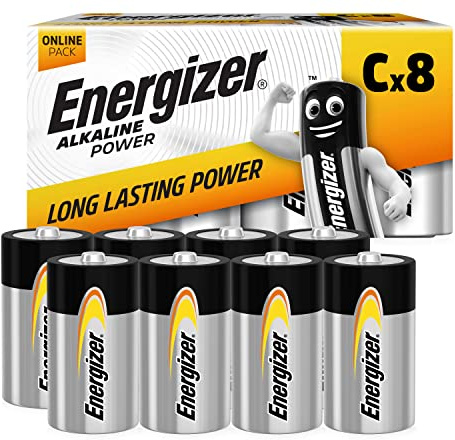 Energizer Alkaline Power - Batterien C Baby (8 Stück) - Für Taschenlampen und Spielzeug - 100% plastikfreie Recycelbar Verpackung - 7 Jahre lagerfähig [Exklusiv bei Amazon]