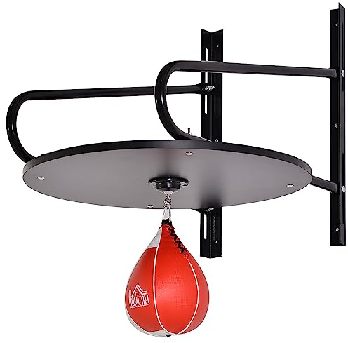 HOMCOM Punchingball Geschwindigkeitsbirne Boxen mit Halterung Drehteller + Holzpumpe Höhe verstellbar Stahl Kunststoffbeschichtung Rot Schwarz